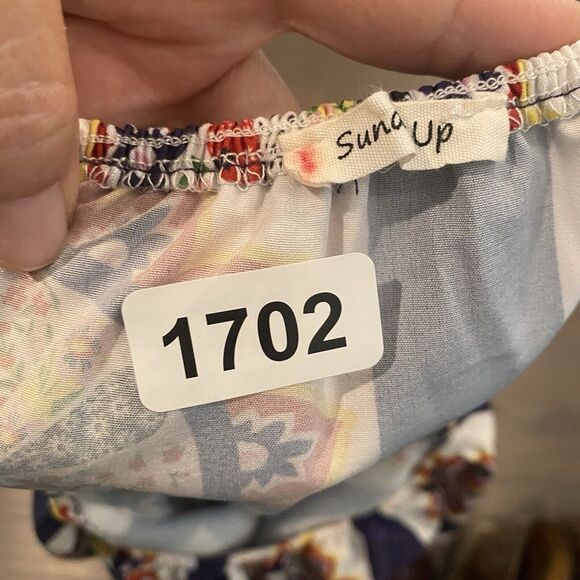 Boho Off Shoulder Maxi Dress Small Purple Geometric Folk Print Ruffle Festival - Picture 14 of 14